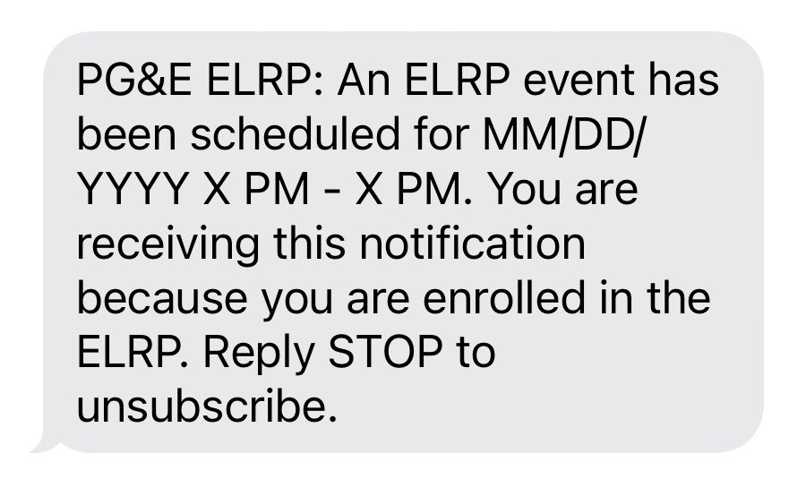 2023 PG&E ELRP Sample SMS Event Notification
